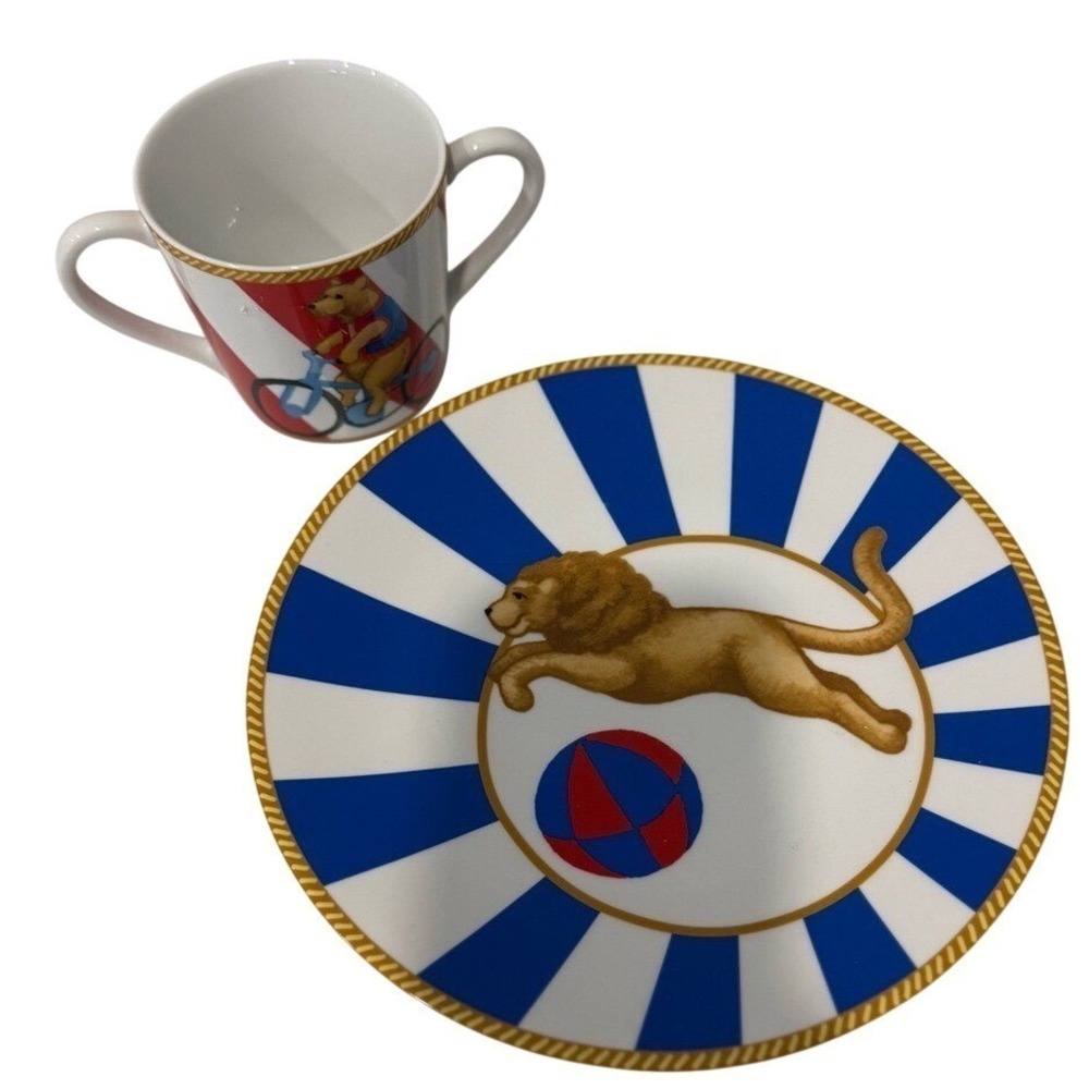 Ralph Lauren Circus Stripes Kid Tableware Set glass collectible plate cup animal